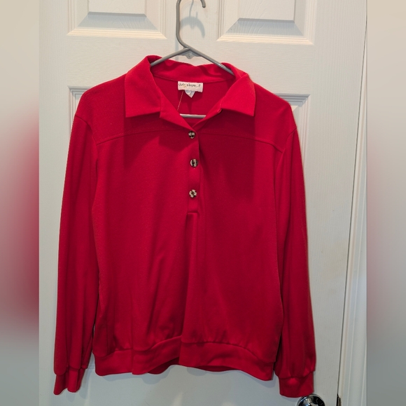 Red long sleeve Vintage top by Vicky Wayne Size L - Picture 1 of 3